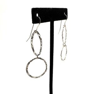 Vintage Sterling Silver Hammered Double Hoop Drop Earrings
